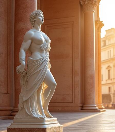 Statua rinascimentale e atleti moderni